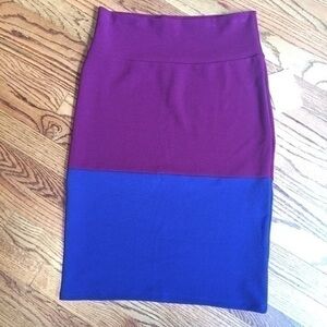 NEW LuLaRoe Blue & Maroon Color Block Cassie Pencil Skirt - M